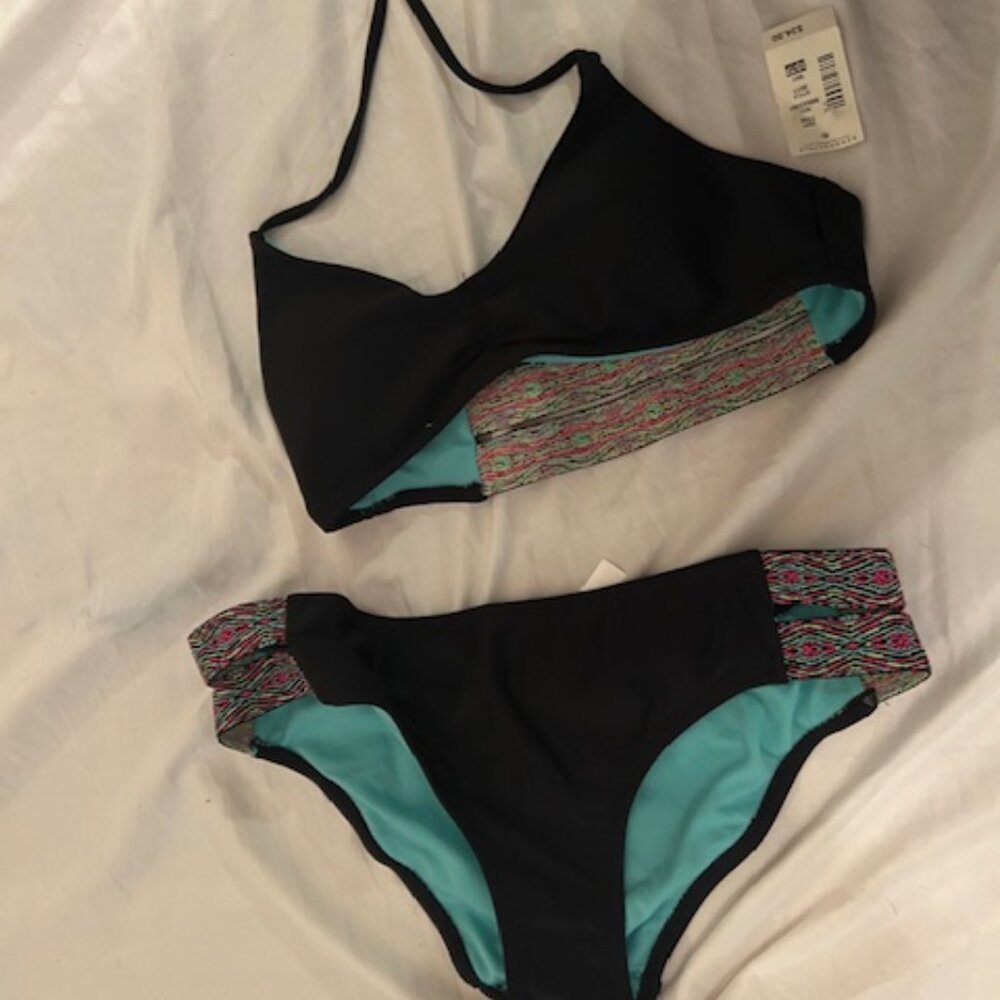 NEW size  extra small swim suit bikini top set bottoms black womens swimming